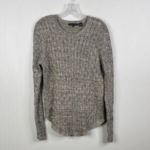 Jeanne Pierre Women’s Medium Textured Heathered Knit Pullover Sweater Gray Tan